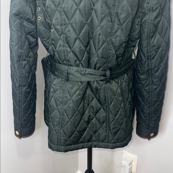 Green Quilted Utility Jacket with Brown Trim - Picture 6 of 9